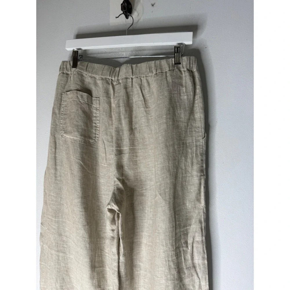 Quince 100% European Linen Pants Flax Beige Straight Leg Elastic Waist M